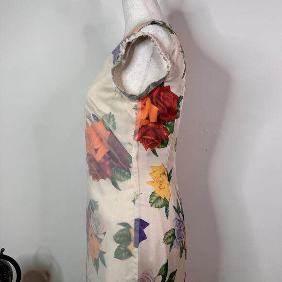 Commission Cold Shoulder Sheath Dress Organza Floral Raw Edge Avant Garde Size 4 - Picture 7 of 14